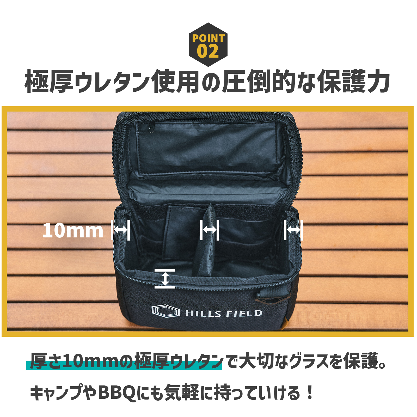 極厚のウレタンがグラスをしっかり保護